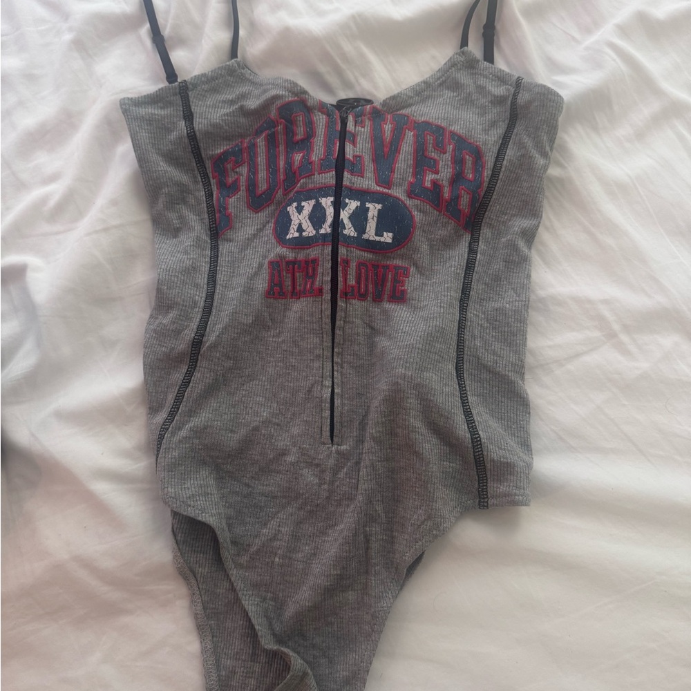 Diesel Gray Bodysuit with Red and Blue Accents